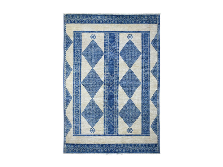 5'10" x 8'9" New Hand Knotted Blue Wool Rectangle Oriental Rug - MOA10270934