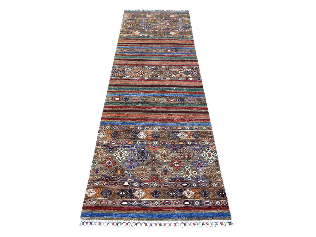 2'8" x 9'0" New Hand Knotted Grey Wool Runner Oriental Rug - MOA10270950