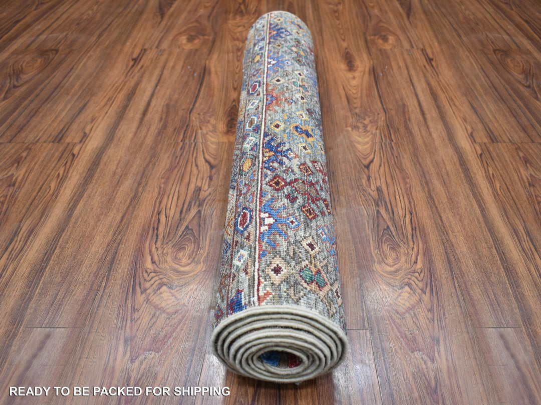 2'8" x 9'0" New Hand Knotted Grey Wool Runner Oriental Rug - MOA10270950