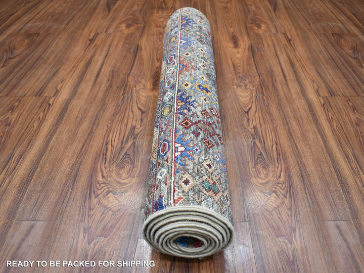 2'8" x 9'0" New Hand Knotted Grey Wool Runner Oriental Rug - MOA10270950