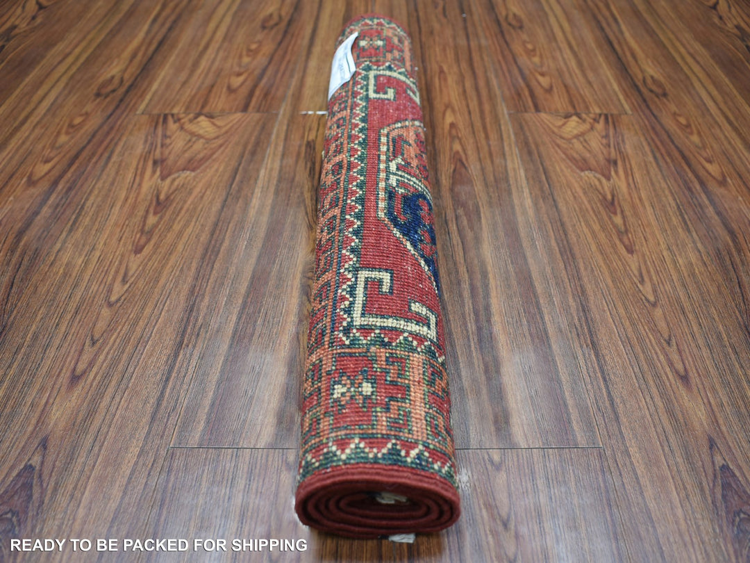 2'0" x 2'10" New Hand Knotted Red Wool Rectangle Oriental Rug - MOA10270976