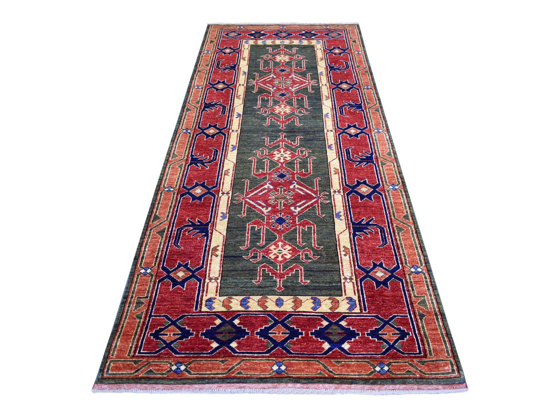 4'0" x 9'8" New Hand Knotted Green Wool Runner Oriental Rug - MOA10270993