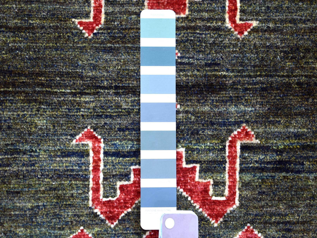 4'0" x 9'8" New Hand Knotted Green Wool Runner Oriental Rug - MOA10270993