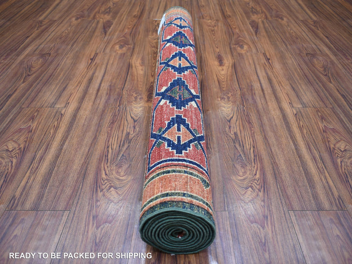 4'0" x 9'8" New Hand Knotted Green Wool Runner Oriental Rug - MOA10270993