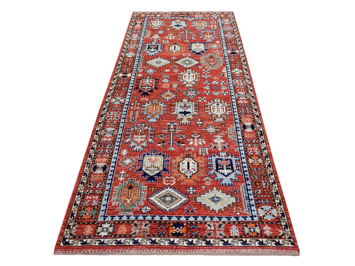 4'0" x 9'7" New Hand Knotted Red Wool Runner Oriental Rug - MOA10270994