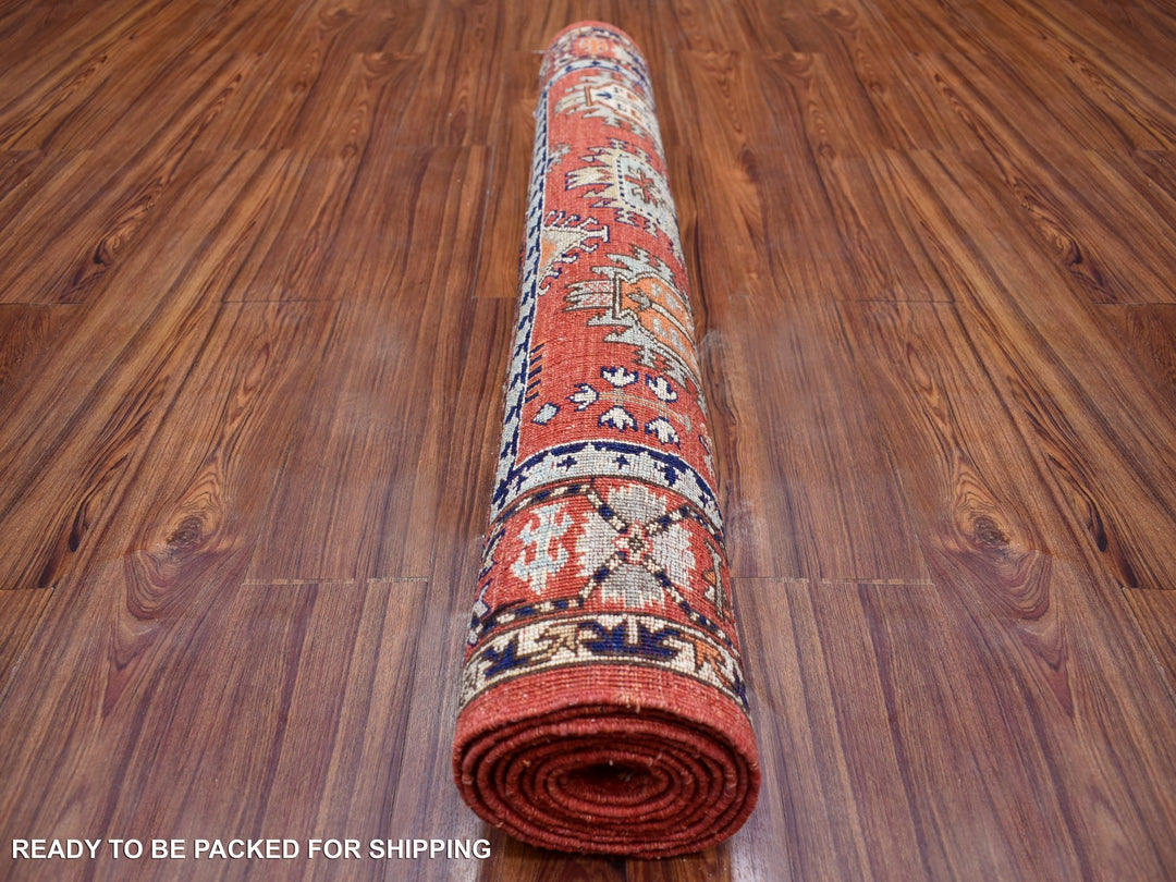 4'0" x 9'7" New Hand Knotted Red Wool Runner Oriental Rug - MOA10270994