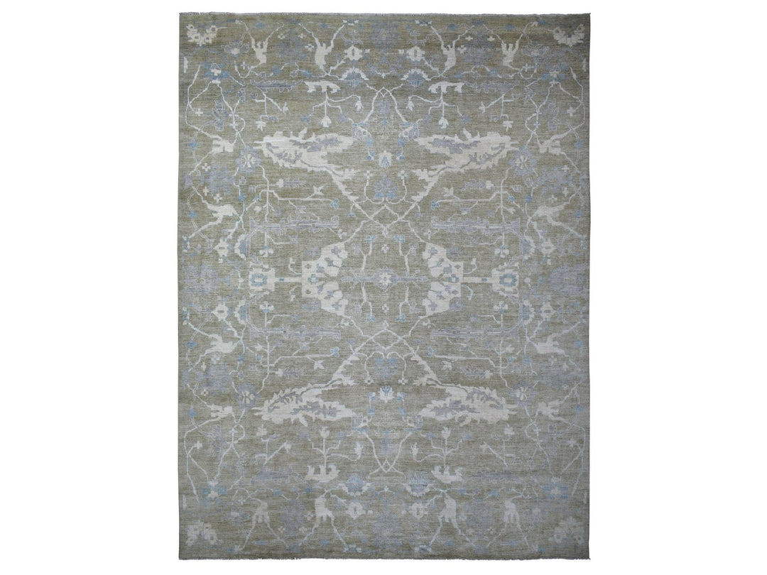 12'1" x 15'5" New Hand Knotted Grey Wool Rectangle Oriental Rug - MOA10270999
