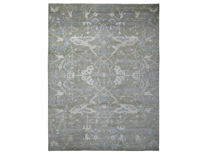 12'1" x 15'5" New Hand Knotted Green Wool Rectangle Oriental Rug - MOA10270999