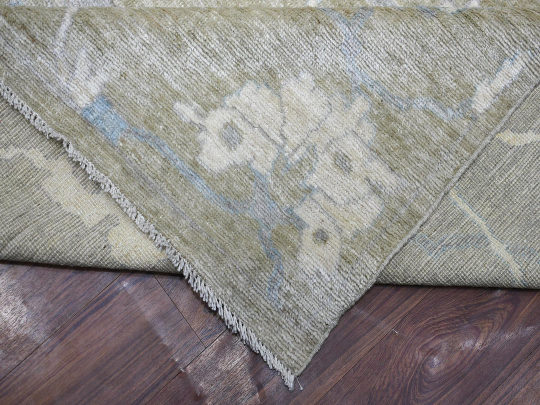 12'1" x 15'5" New Hand Knotted Green Wool Rectangle Oriental Rug - MOA10270999