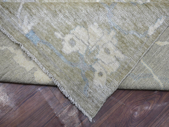 12'1" x 15'5" New Hand Knotted Green Wool Rectangle Oriental Rug - MOA10270999
