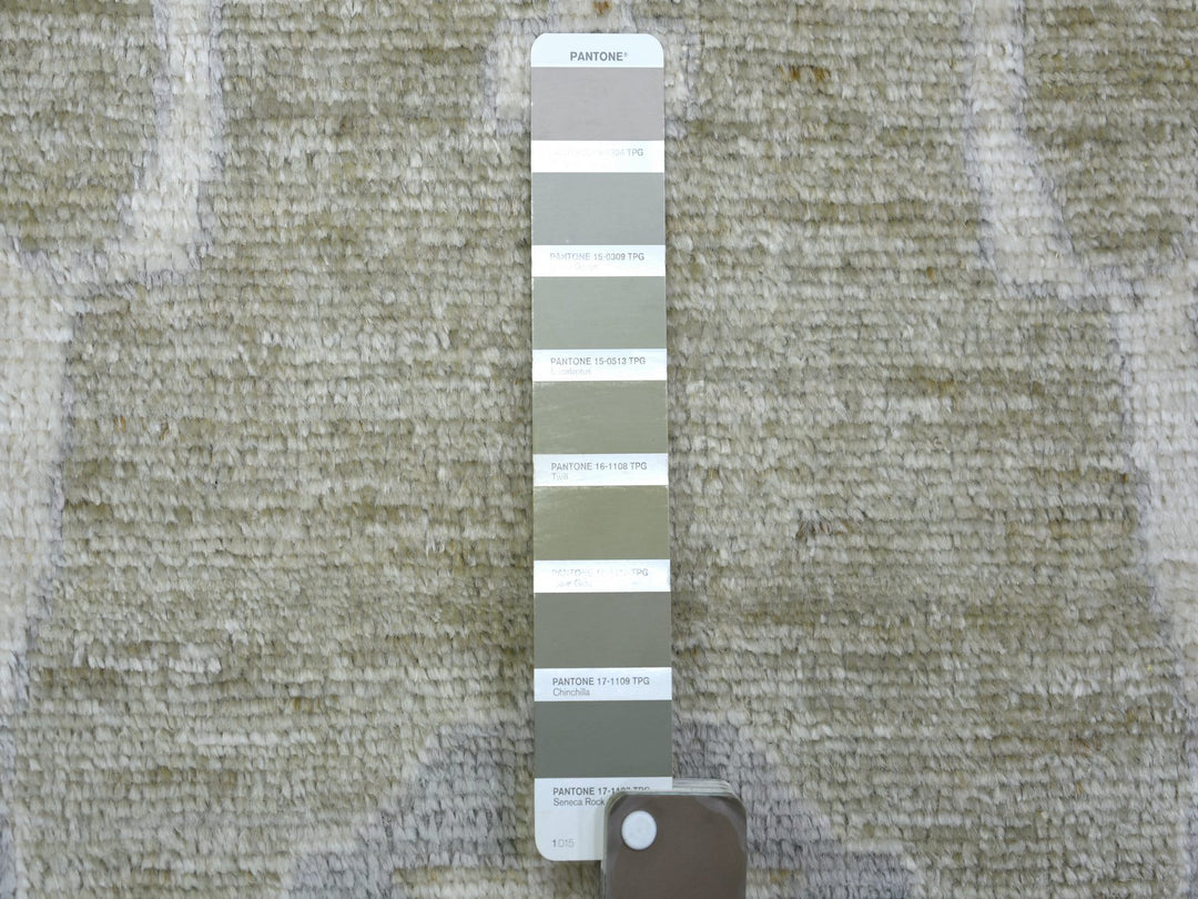 12'1" x 15'5" New Hand Knotted Green Wool Rectangle Oriental Rug - MOA10270999