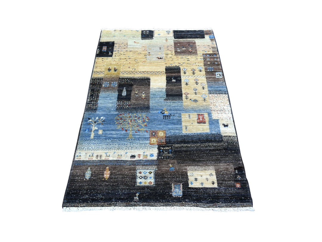 3'1" x 5'0" New Hand Knotted Black Wool Rectangle Oriental Rug - MOA10271031