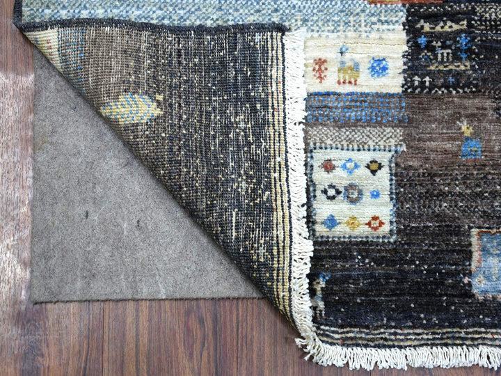 3'1" x 5'0" New Hand Knotted Black Wool Rectangle Oriental Rug - MOA10271031
