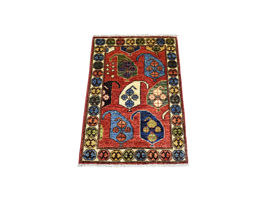 1'10" x 3'0" New Hand Knotted Red Wool Rectangle Oriental Rug - MOA10271048