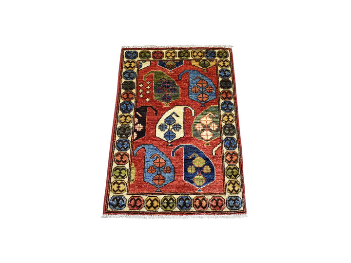 1'10" x 3'0" New Hand Knotted Red Wool Rectangle Oriental Rug - MOA10271048