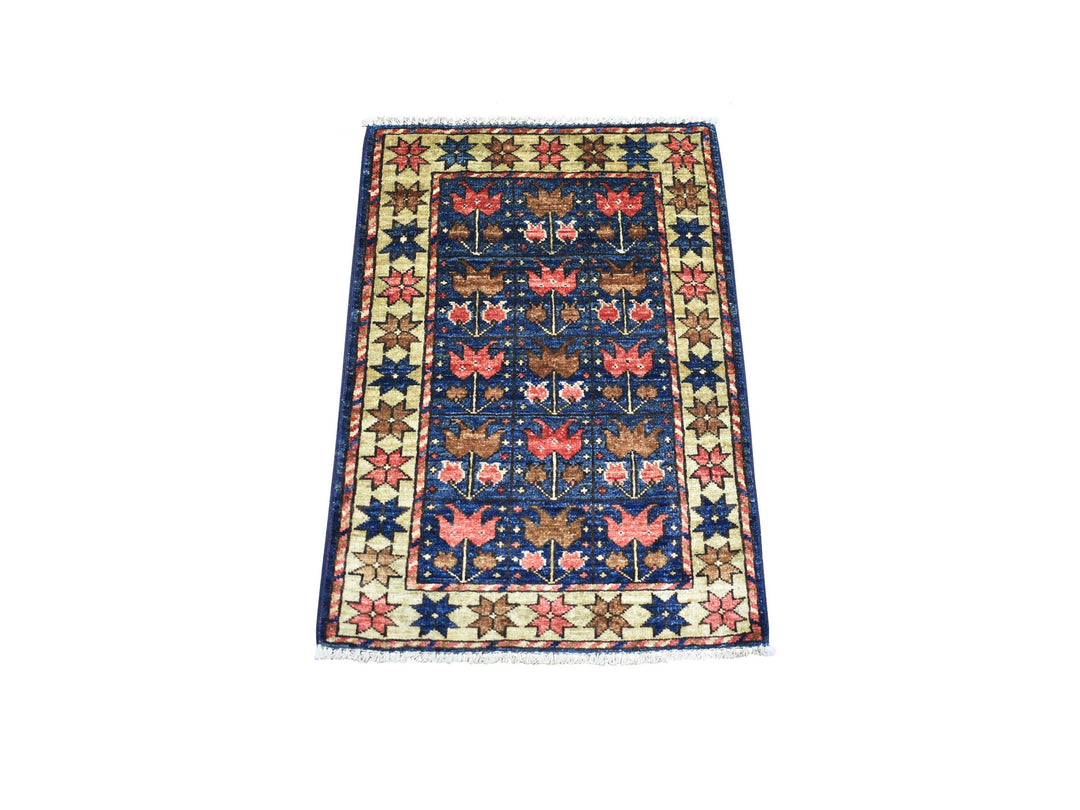 2'0" x 3'0" New Hand Knotted Blue Wool Rectangle Oriental Rug - MOA10271052