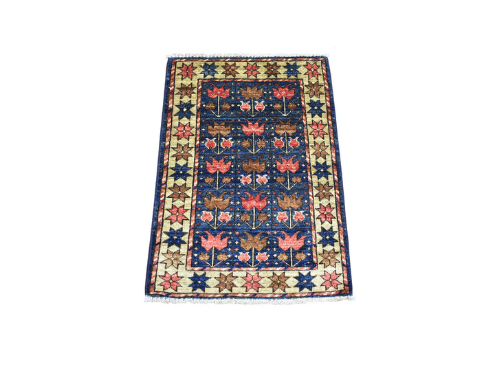 2'0" x 3'0" New Hand Knotted Blue Wool Rectangle Oriental Rug - MOA10271052