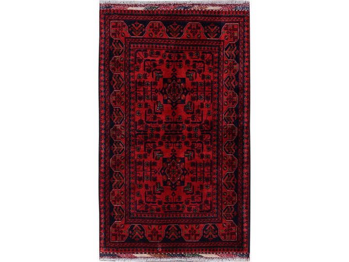 2'7" x 4'2" New Hand Knotted Red Wool Rectangle Oriental Rug - MOA102710
