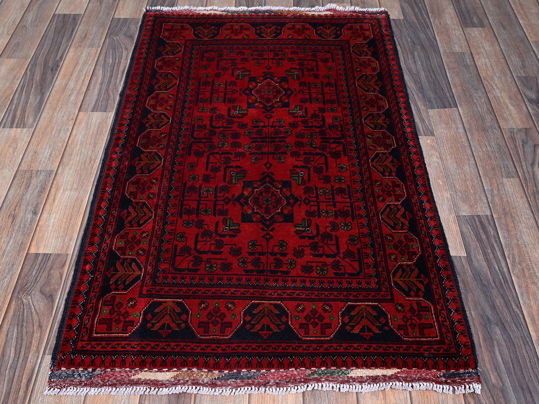 2'7" x 4'2" New Hand Knotted Red Wool Rectangle Oriental Rug - MOA102710