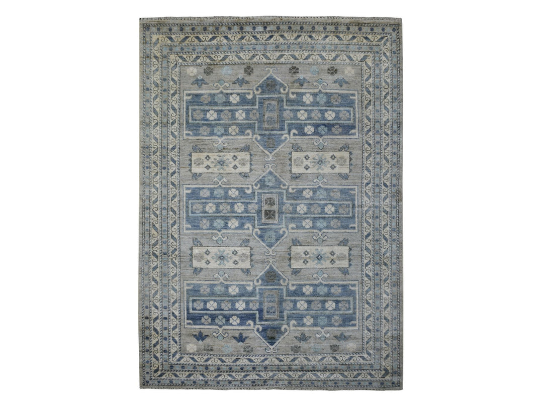 6'2" x 8'7" New Hand Knotted Grey Wool Rectangle Oriental Rug - MOA10271125