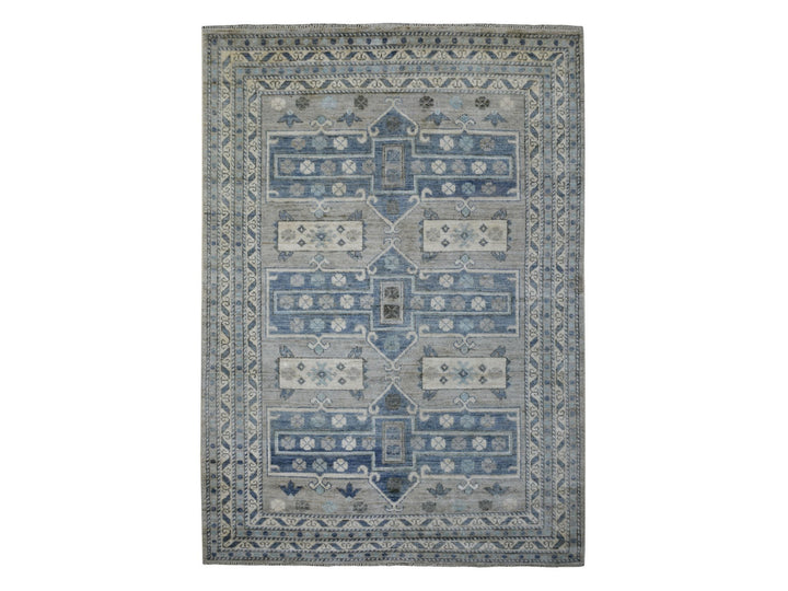 6'2" x 8'7" New Hand Knotted Grey Wool Rectangle Oriental Rug - MOA10271125
