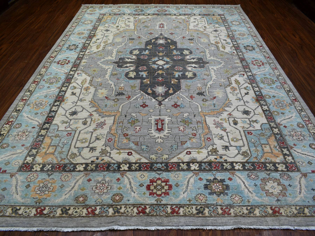 9'2" x 12'0" New Hand Knotted Grey Wool Rectangle Oriental Rug - MOA10271132