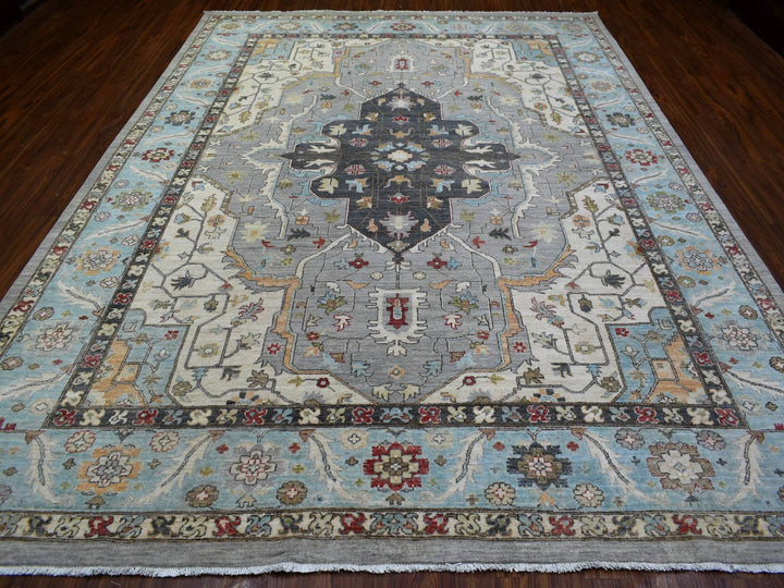 9'2" x 12'0" New Hand Knotted Grey Wool Rectangle Oriental Rug - MOA10271132