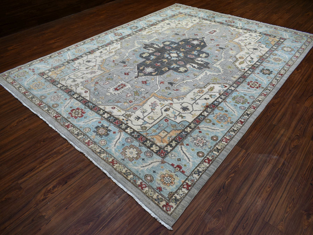 9'2" x 12'0" New Hand Knotted Grey Wool Rectangle Oriental Rug - MOA10271132