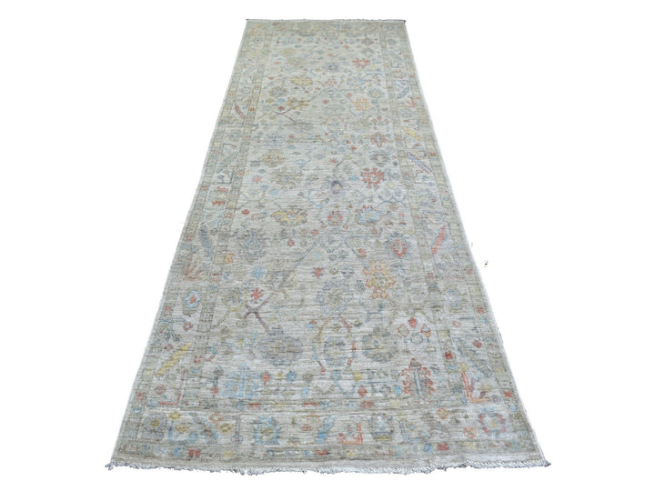 3'9" x 11'2" New Hand Knotted Grey Wool Runner Oriental Rug - MOA10271161