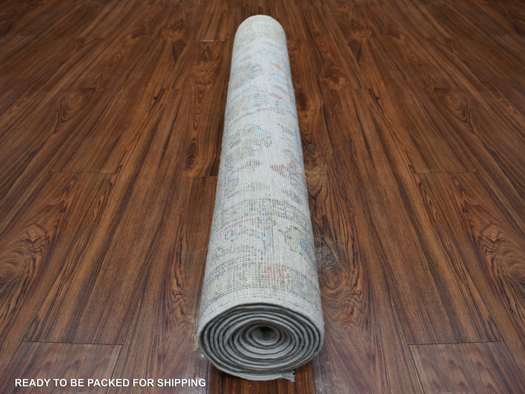 3'9" x 11'2" New Hand Knotted Grey Wool Runner Oriental Rug - MOA10271161