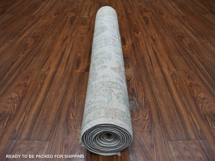 3'9" x 11'2" New Hand Knotted Grey Wool Runner Oriental Rug - MOA10271161
