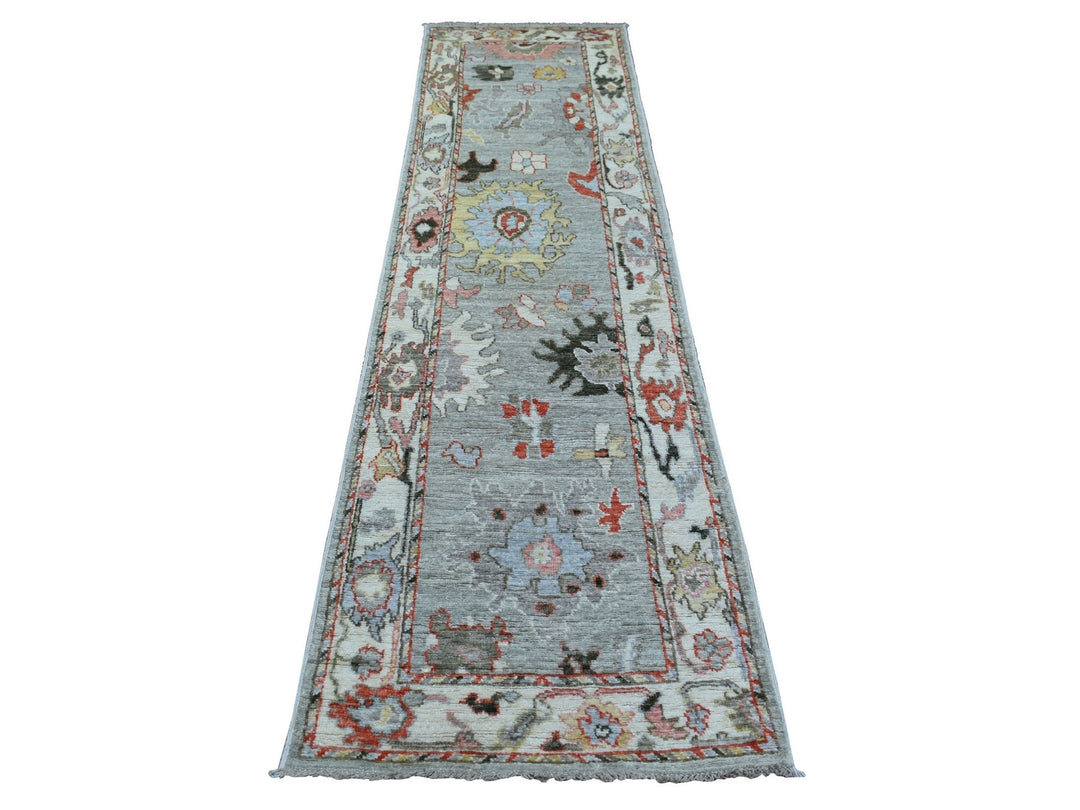 2'6" x 9'7" New Hand Knotted Grey Wool Runner Oriental Rug - MOA10271166