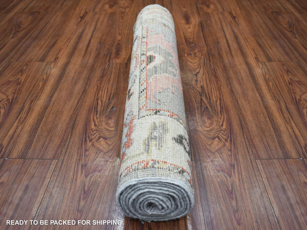 2'6" x 9'7" New Hand Knotted Grey Wool Runner Oriental Rug - MOA10271166