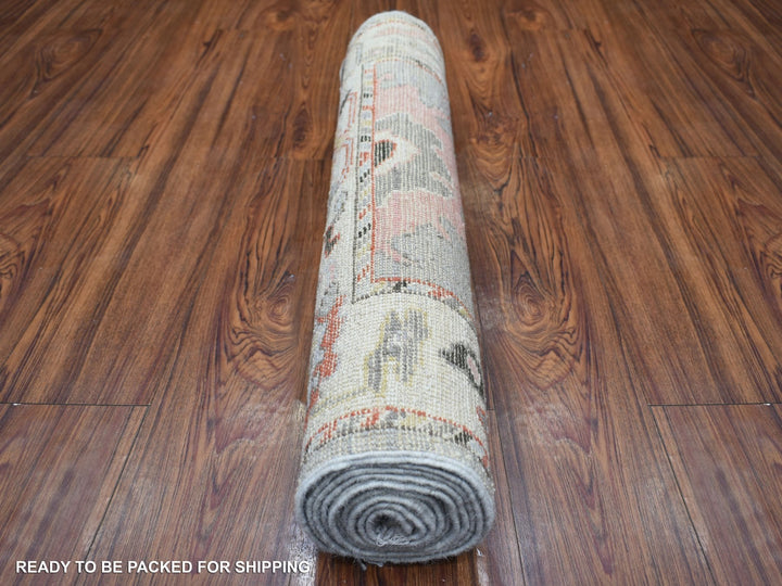 2'6" x 9'7" New Hand Knotted Grey Wool Runner Oriental Rug - MOA10271166