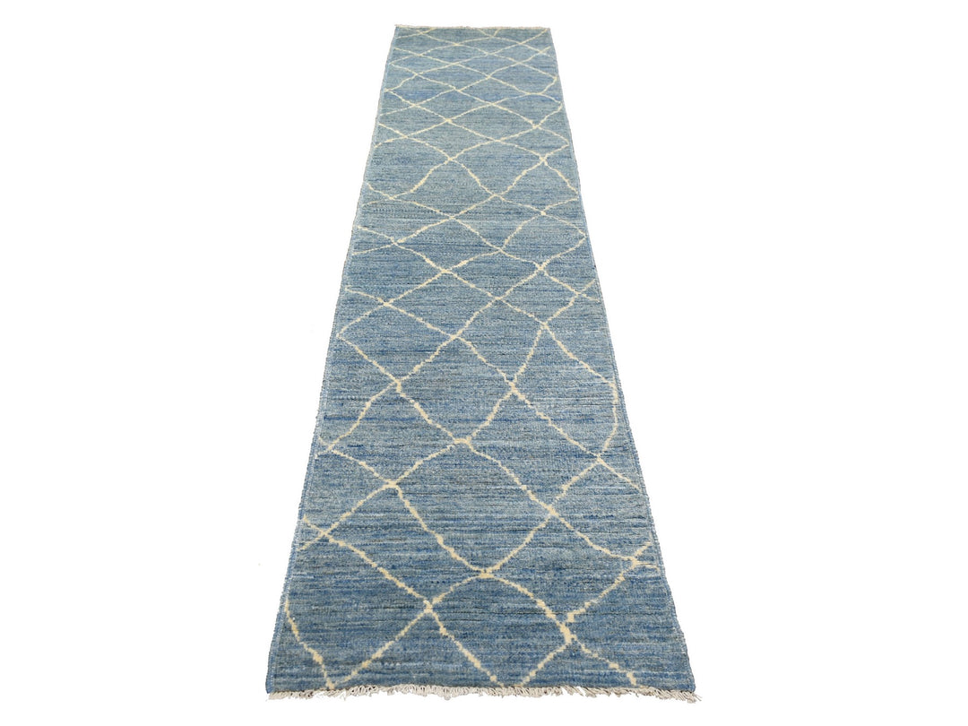 2'6" x 11'2" New Hand Knotted Blue Wool Runner Oriental Rug - MOA10271222