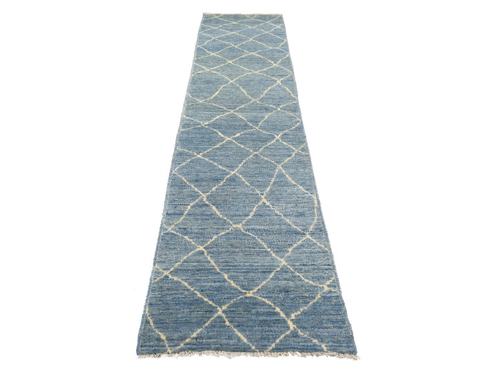 2'6" x 11'2" New Hand Knotted Blue Wool Runner Oriental Rug - MOA10271222