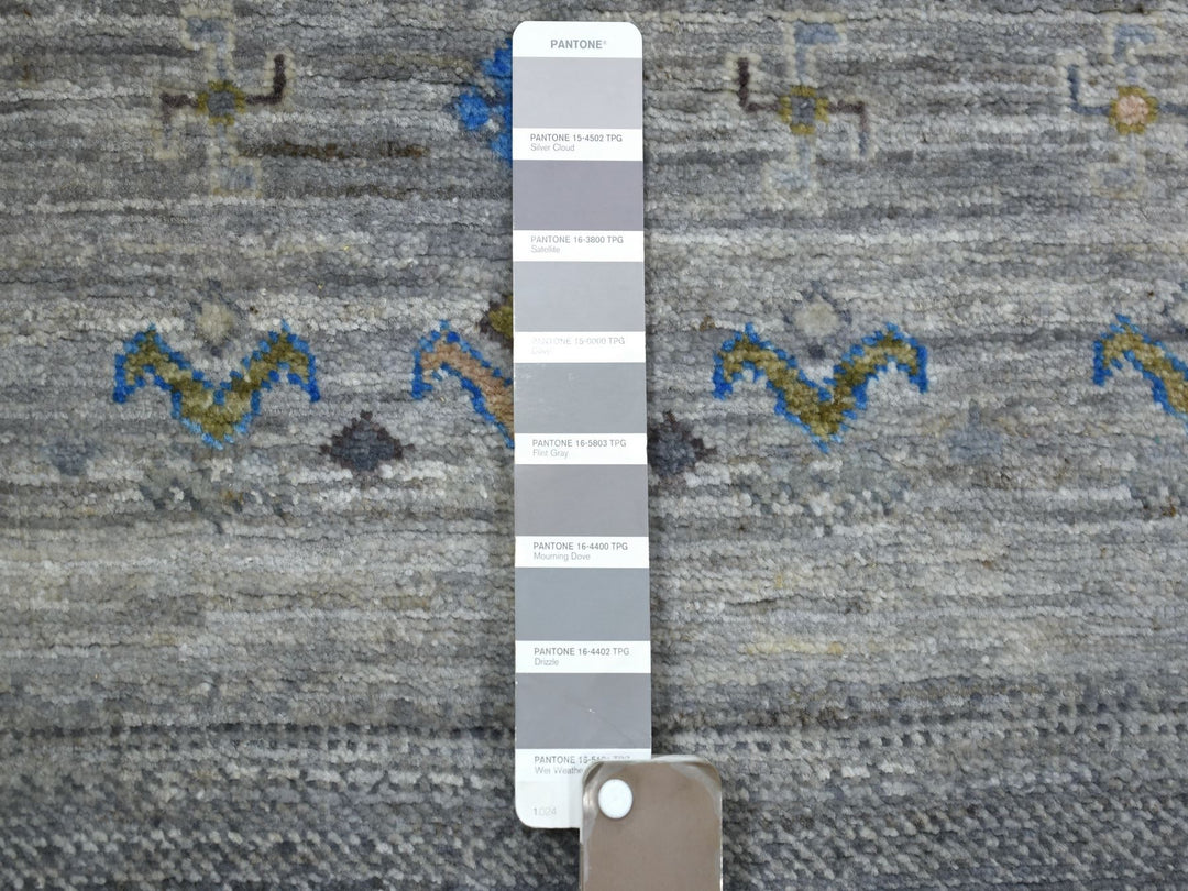 2'7" x 9'8" New Hand Knotted Grey Wool Runner Oriental Rug - MOA10271251