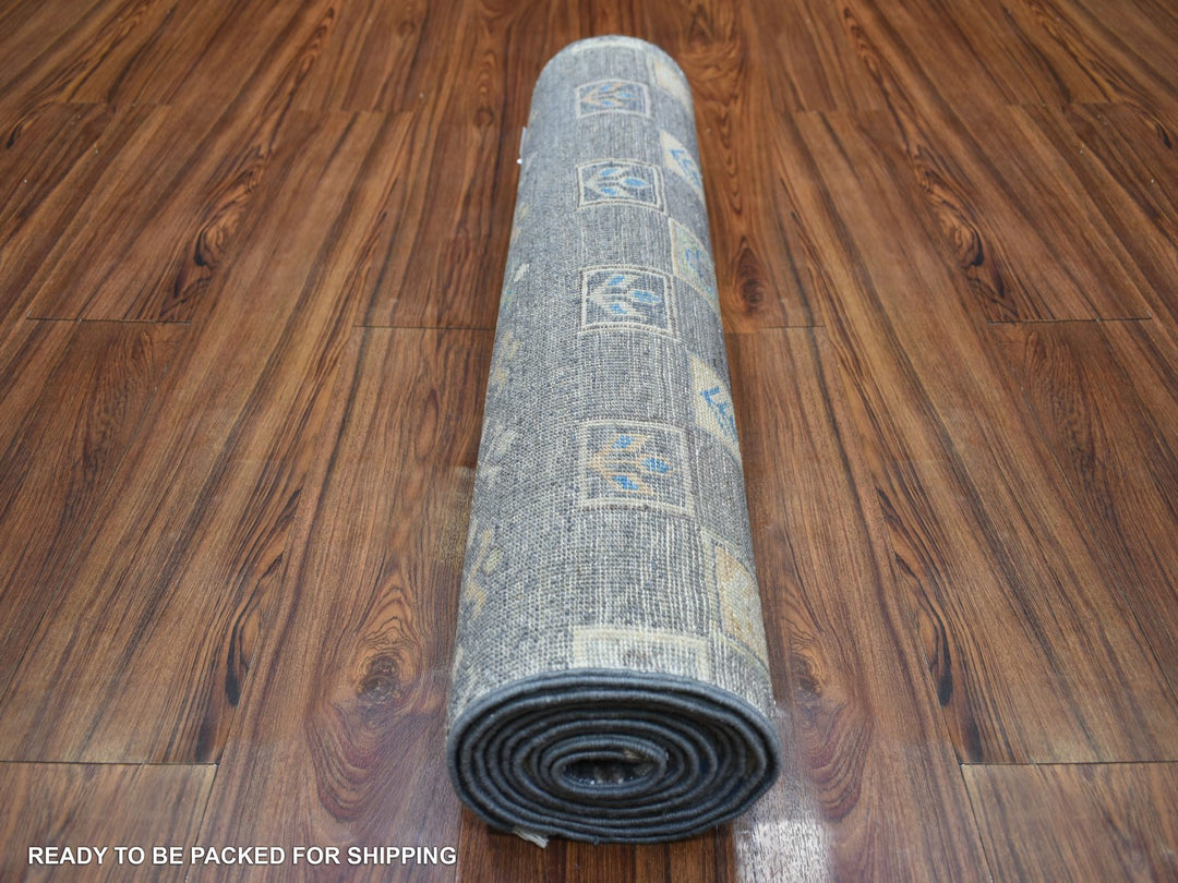 2'7" x 9'8" New Hand Knotted Grey Wool Runner Oriental Rug - MOA10271251