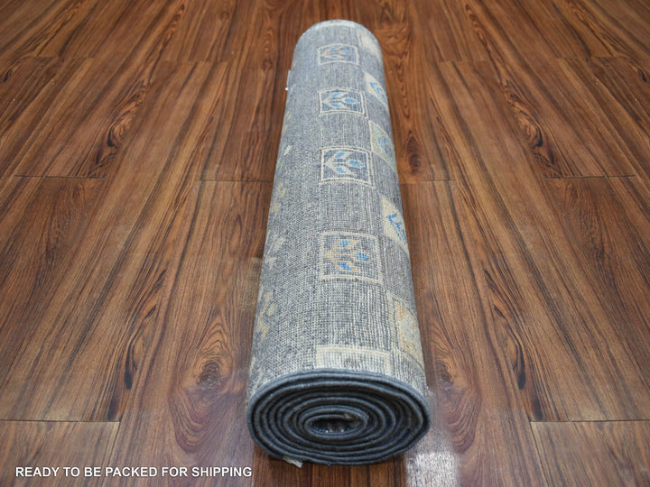 2'7" x 9'8" New Hand Knotted Grey Wool Runner Oriental Rug - MOA10271251