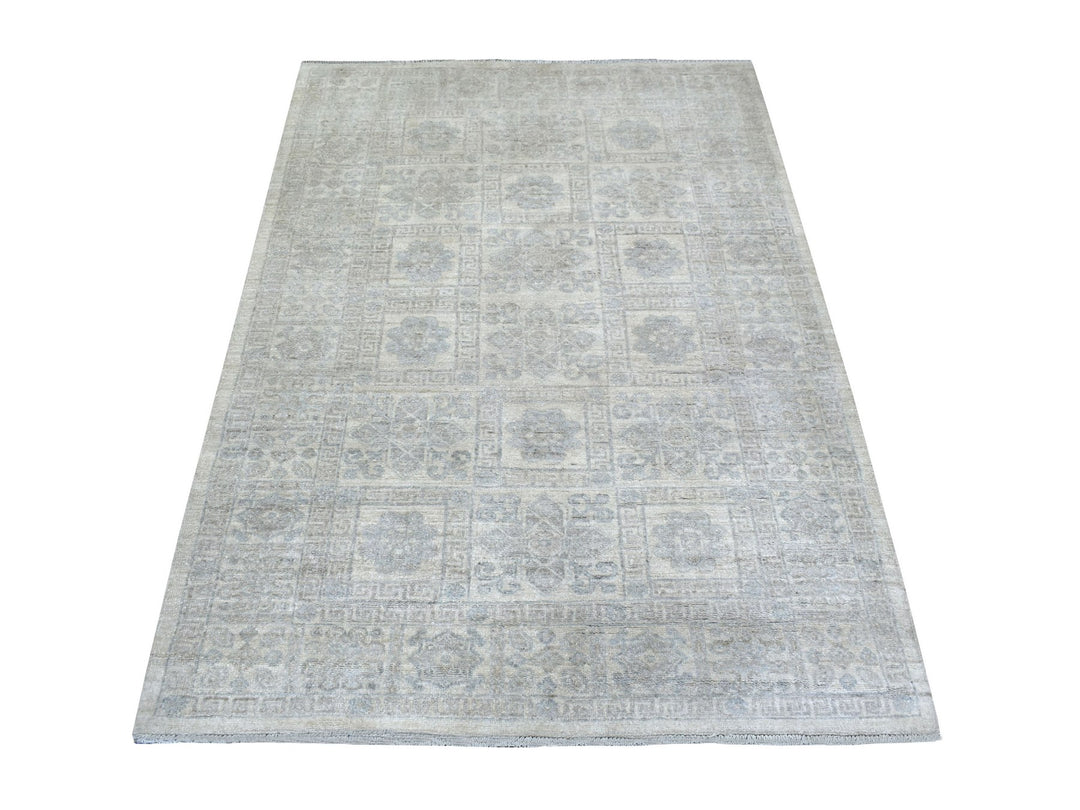 4'1" x 5'9" New Hand Knotted Ivory Wool Rectangle Oriental Rug - MOA10271259