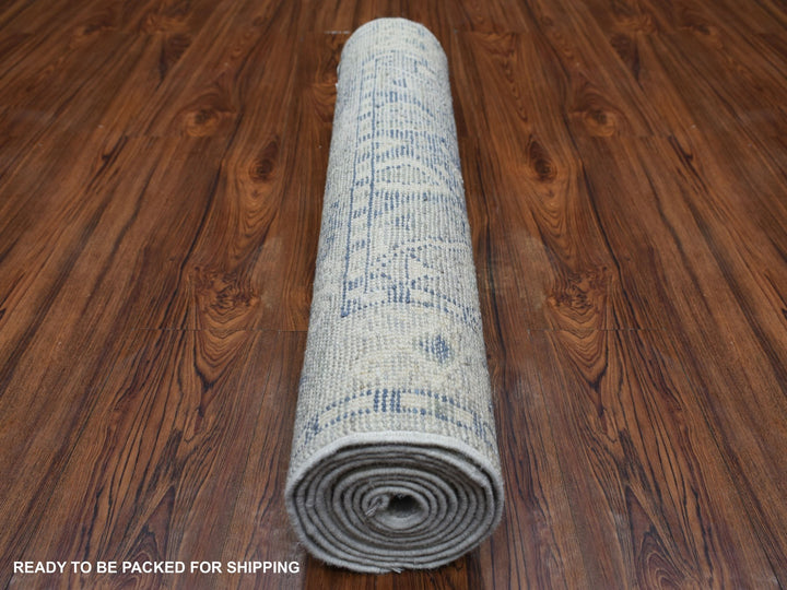 2'9" x 9'4" New Hand Knotted Grey Wool Runner Oriental Rug - MOA10271282