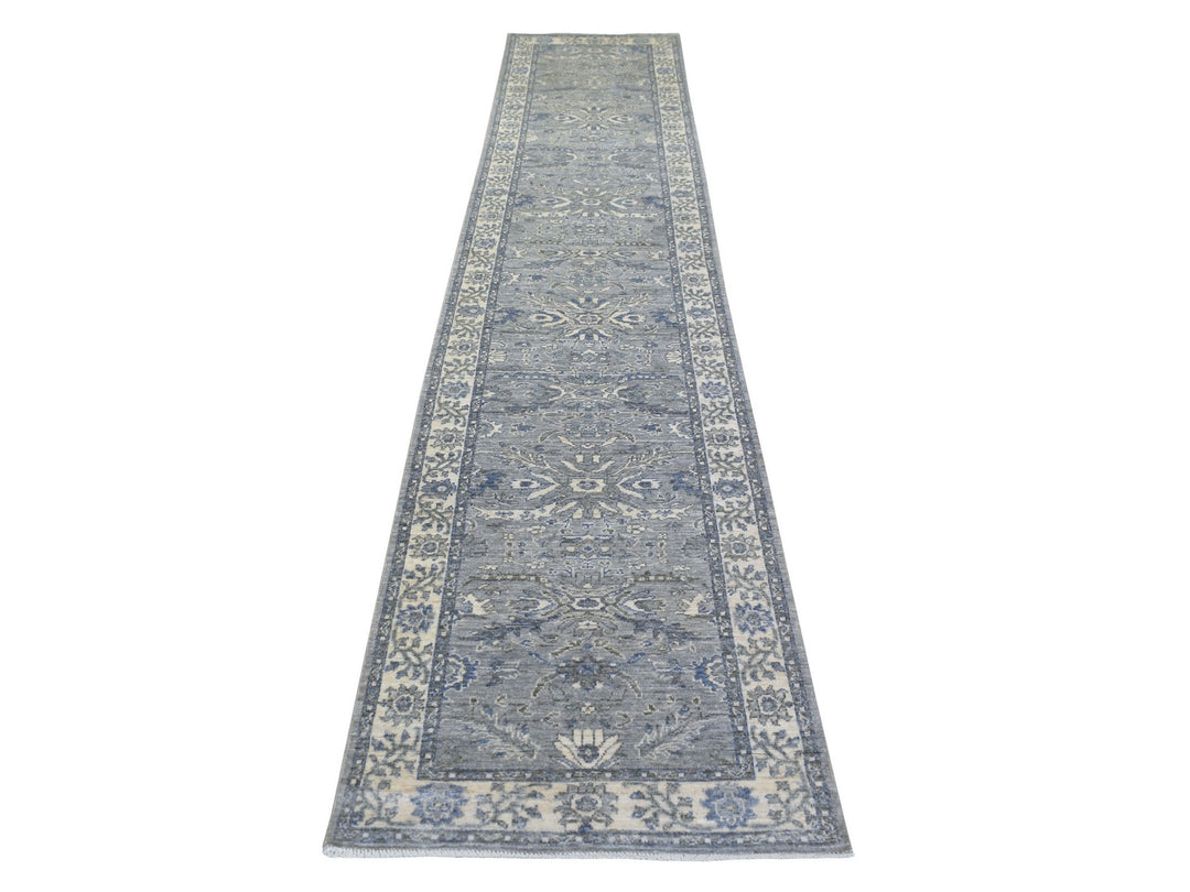 2'7" x 13'1" New Hand Knotted Grey Wool Runner Oriental Rug - MOA10271304