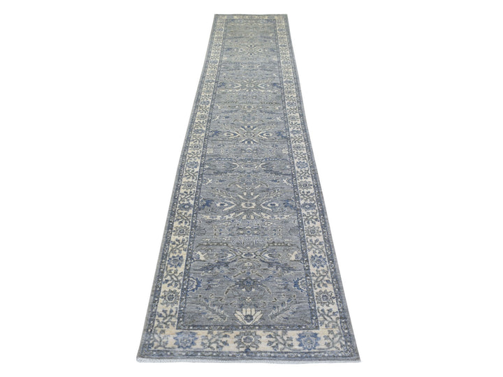 2'7" x 13'1" New Hand Knotted Grey Wool Runner Oriental Rug - MOA10271304