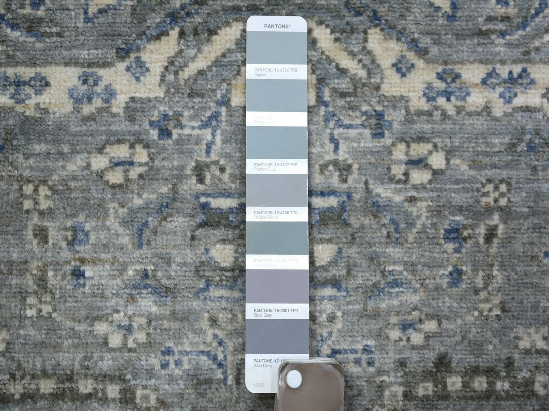 2'7" x 13'1" New Hand Knotted Grey Wool Runner Oriental Rug - MOA10271304