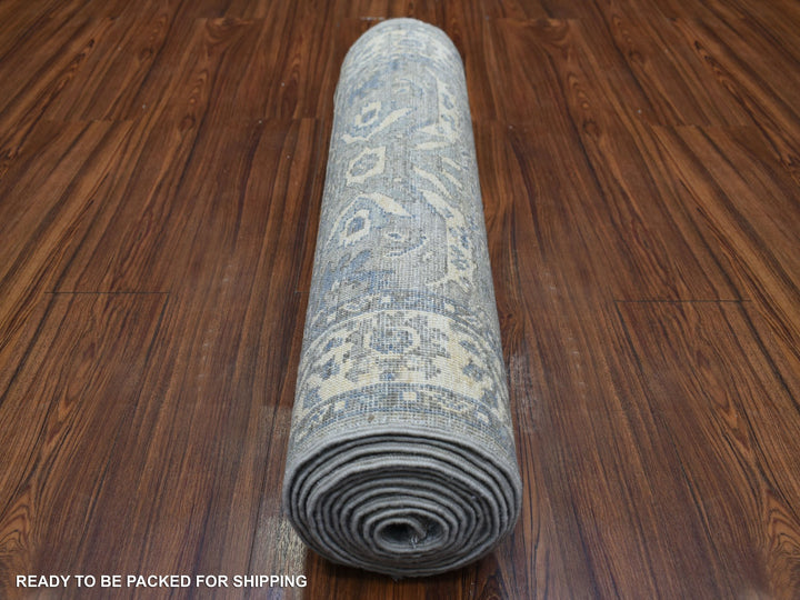 2'7" x 13'1" New Hand Knotted Grey Wool Runner Oriental Rug - MOA10271304