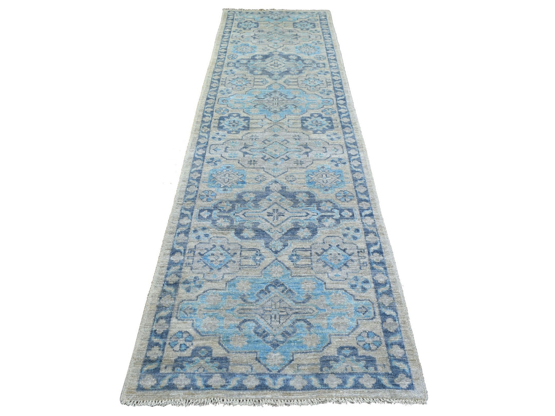 3'1" x 11'9" New Hand Knotted Grey Wool Runner Oriental Rug - MOA10271329