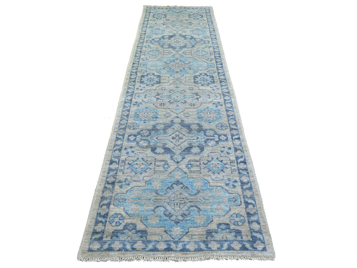 3'1" x 11'9" New Hand Knotted Grey Wool Runner Oriental Rug - MOA10271329