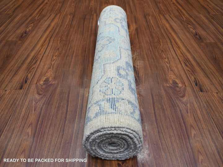 3'1" x 11'9" New Hand Knotted Grey Wool Runner Oriental Rug - MOA10271329