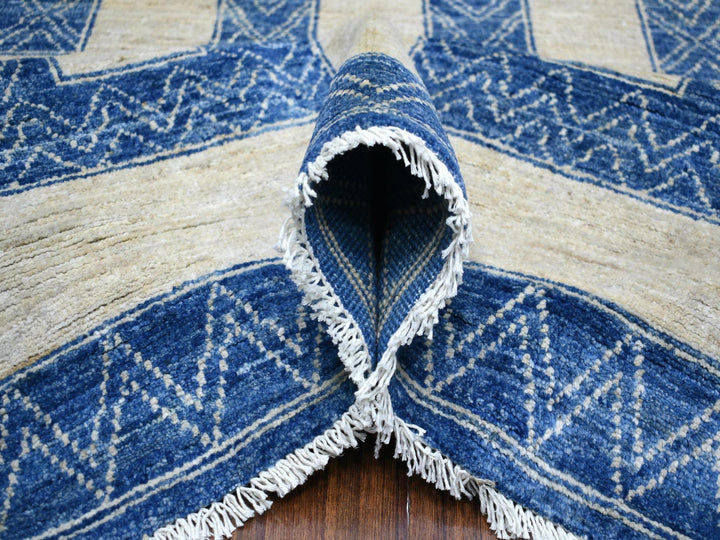 9'2" x 11'9" New Hand Knotted Blue Wool Rectangle Oriental Rug - MOA10271348