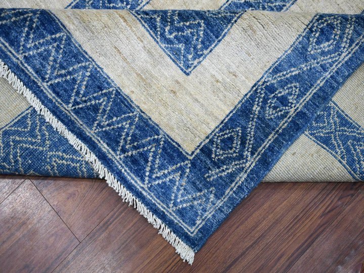 9'2" x 11'9" New Hand Knotted Blue Wool Rectangle Oriental Rug - MOA10271348